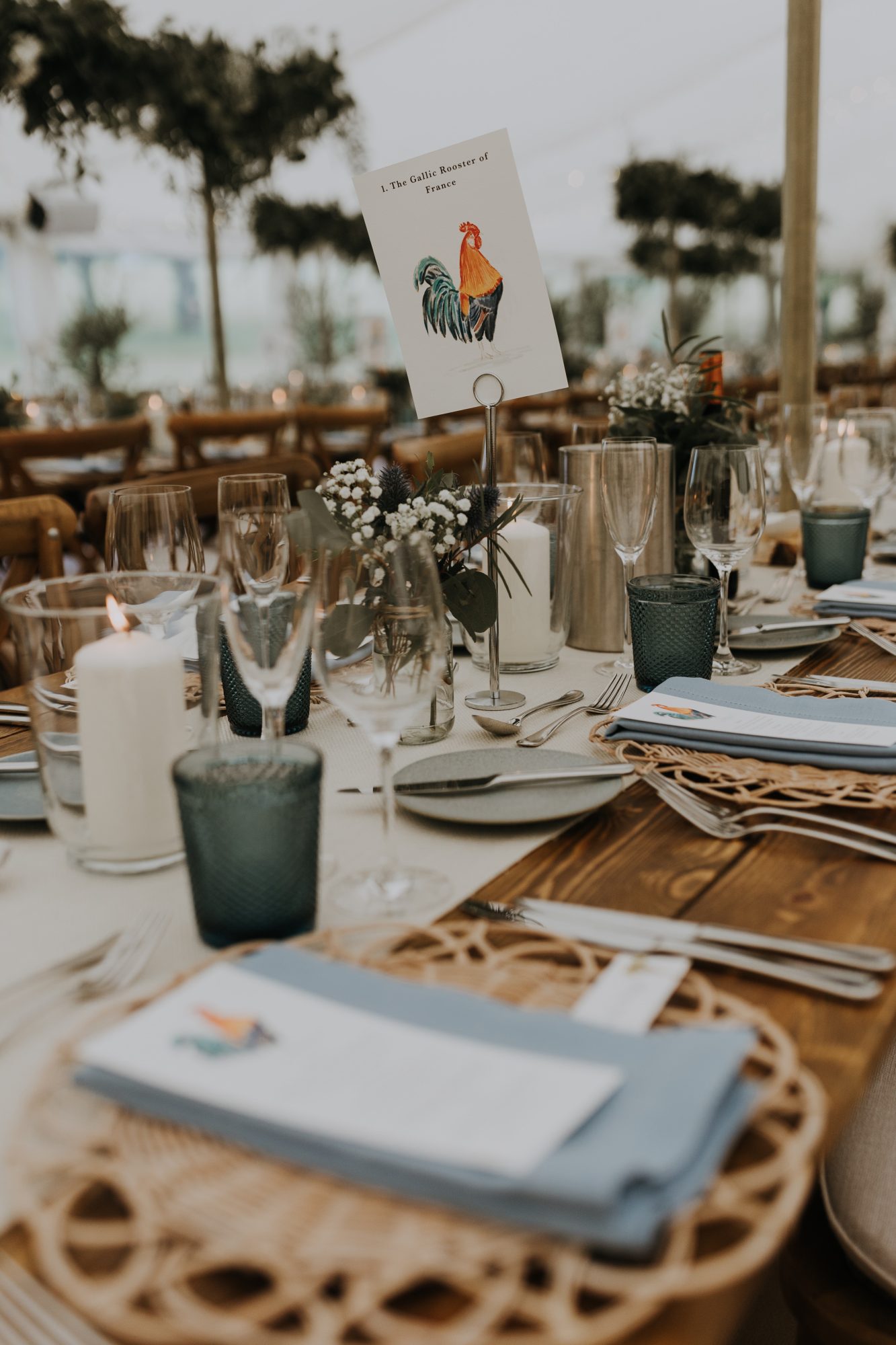 Place settings with hand-illustrated table cards